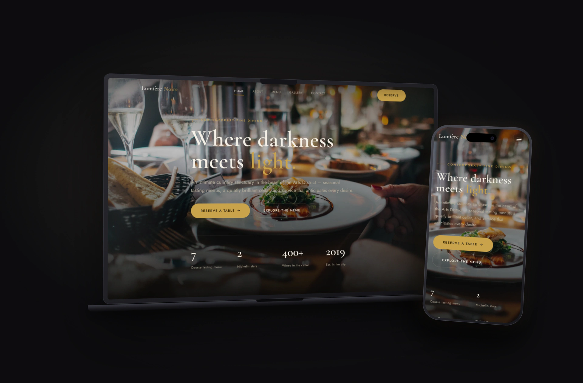 Lumière Noire — Fine Dining Restaurant & Table Reservation Website crafted by Patel Web Studio Surat