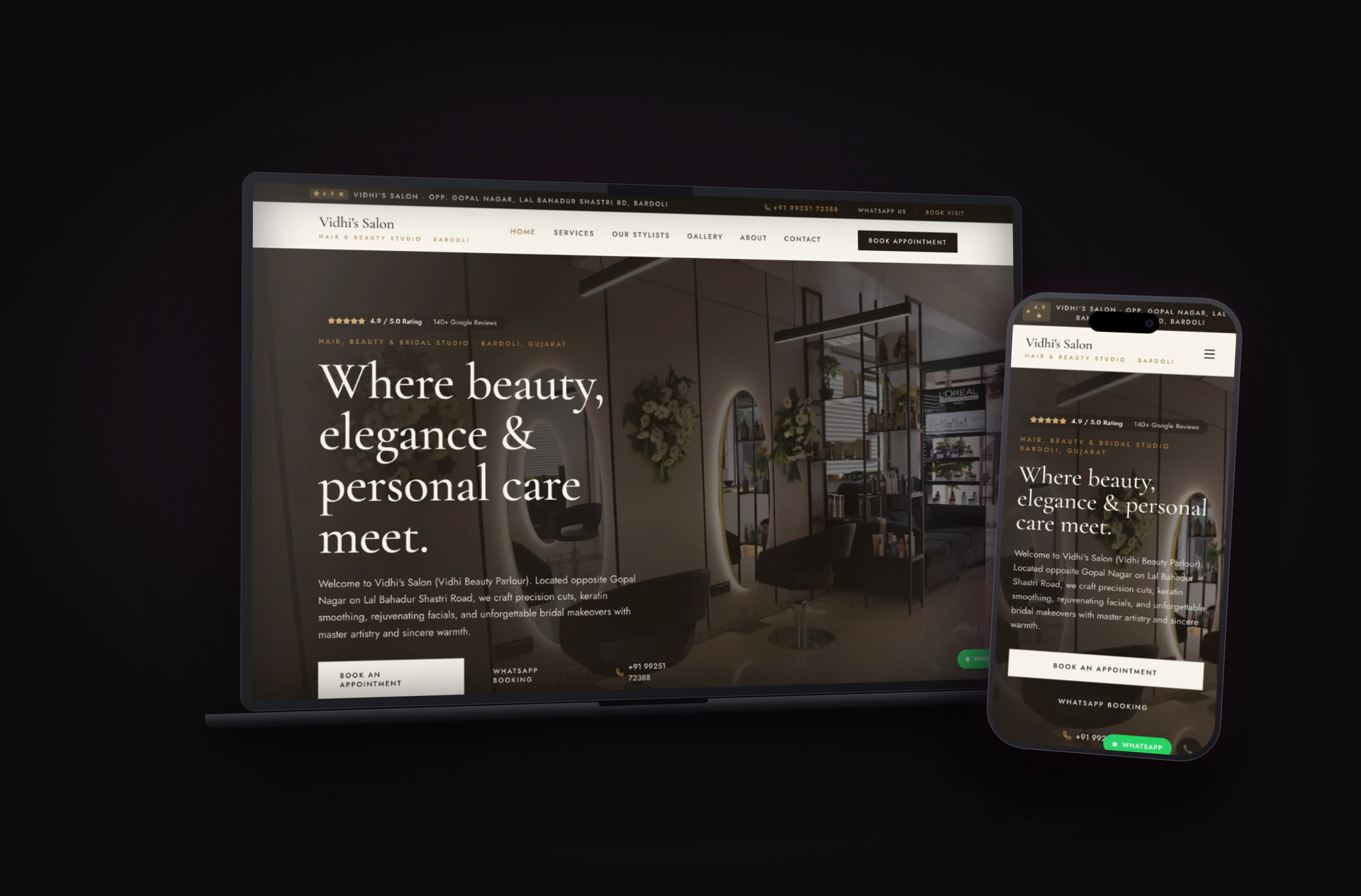 Vidhi's Salon — Hair, Beauty & Bridal Salon Website crafted by Patel Web Studio Surat